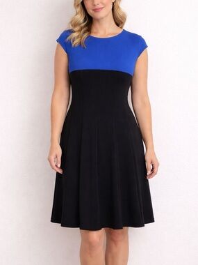 Lauren Ralph Lauren Royal Blue and Black Sleeveless Midi Dress